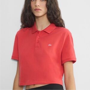 Aritzia TNA Fairway Polo T-Shirt- Cherry Red- L